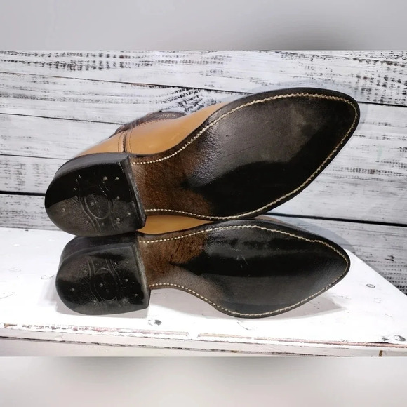 Iron Age Boots in Brown Tan size 9D Vintage Steel Toe Leather Western Two Tone - Picture 6 of 7